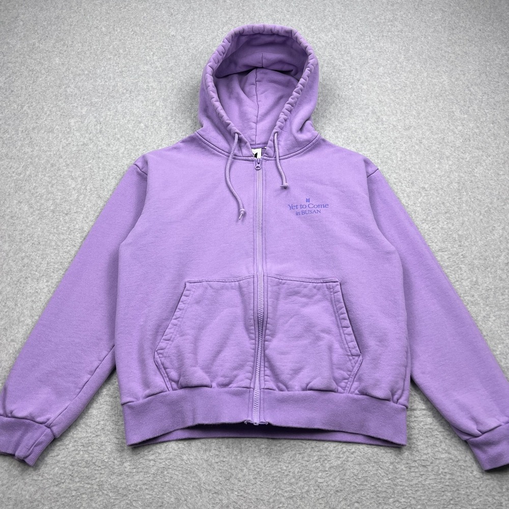 BTS Yet to Come in BUSAN Hoodie Adult XL Purple Full Zip Fleece Sweatshirt